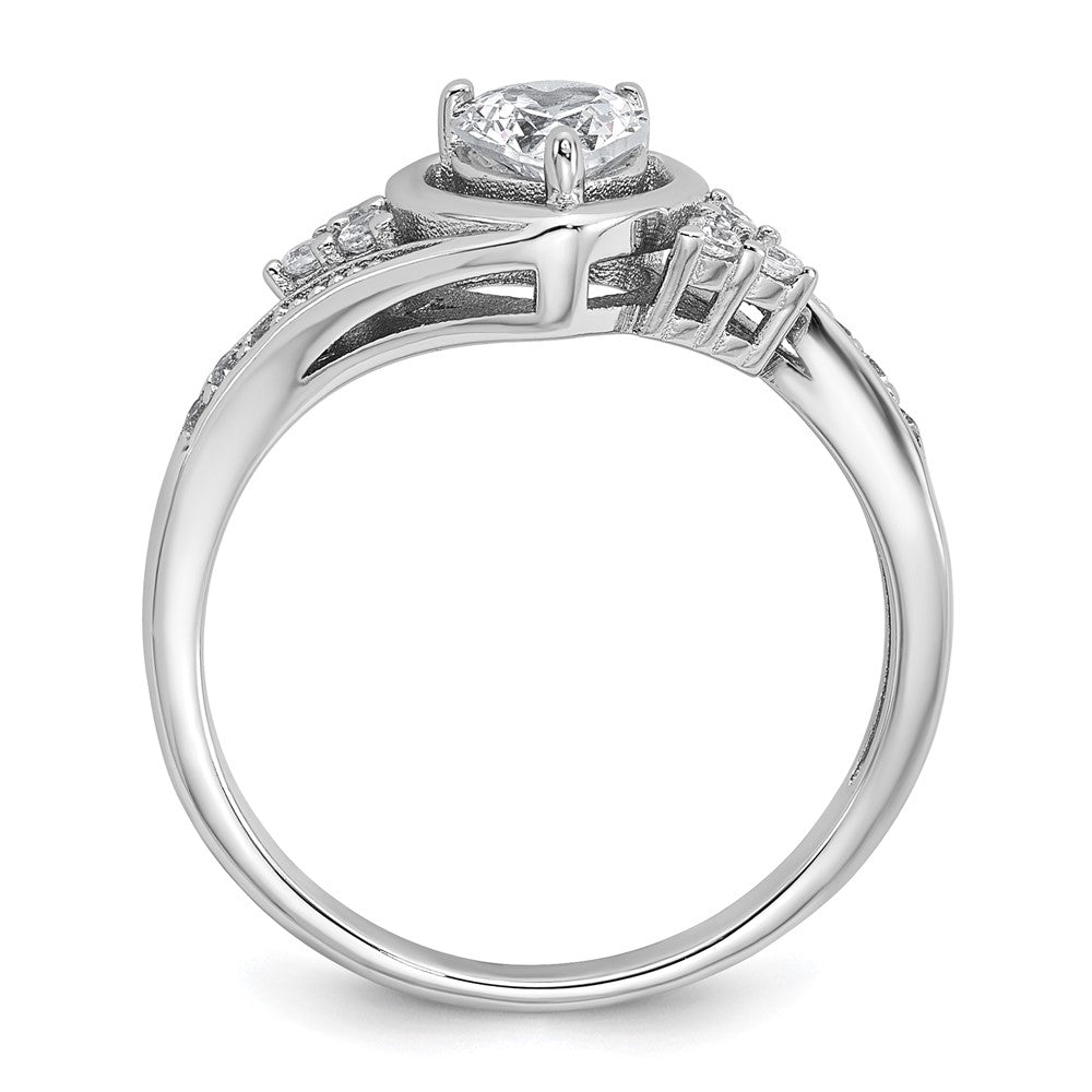 Sterling Silver Rhodium-plated Polished Fancy CZ Center Heart Size 6 Ring