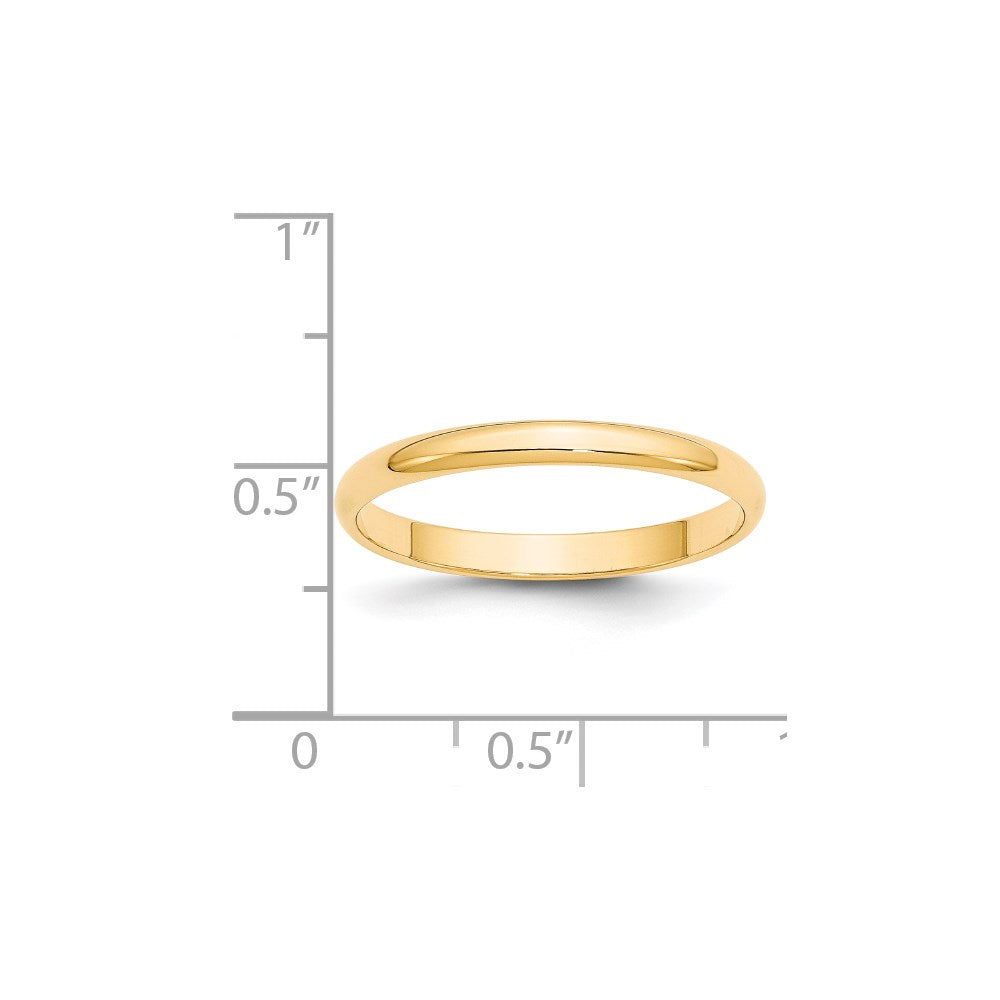 14k Yellow Gold 2.5mm Lightweight Half Round Wedding Band Size 7.5