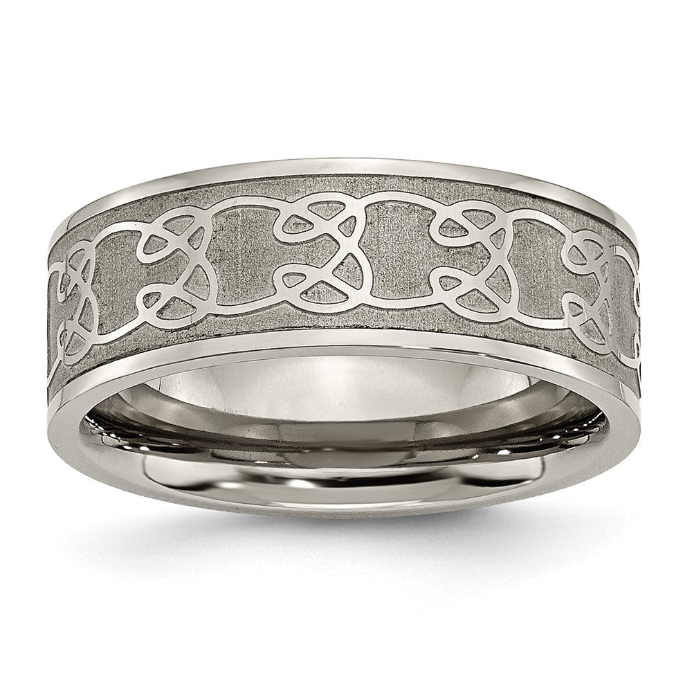 Titanium Brushed Center 8mm Scroll Design Band Size - 13