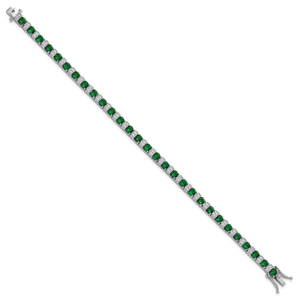 Cheryl M Sterling Silver Rhodium-plated Polished Green Glass and CZ 7.25 Inch Bracelet