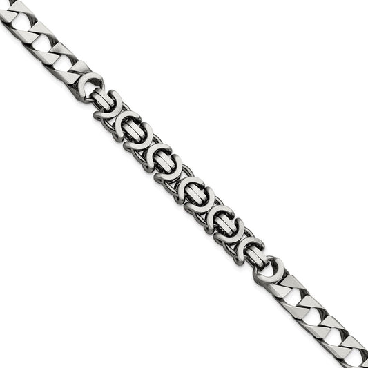Sterling Silver Mens Antiqued Brushed Curb/Circles Bracelet 8.5 inches