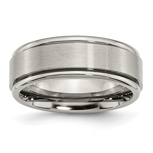 Titanium Brushed Center 8mm Ridged Edge Band Size - 12