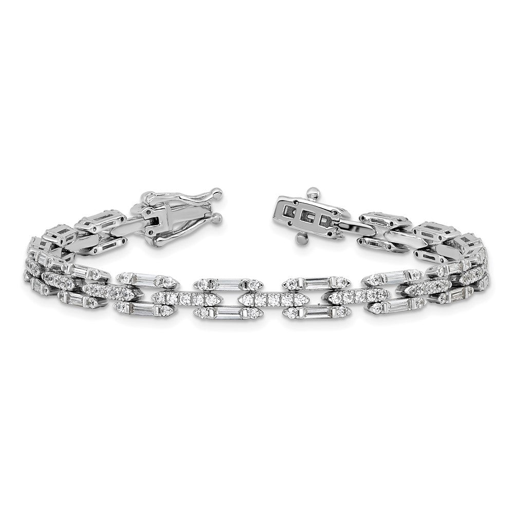 Cheryl M Sterling Silver Rhodium-plated Polished Fancy CZ Link Bracelet 7 inches