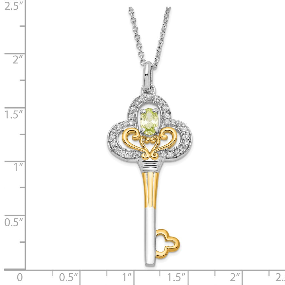 Sentimental Expressions Sterling Silver & Gold-plated Polished August Green & Clear CZ Birthstone Key Necklace
