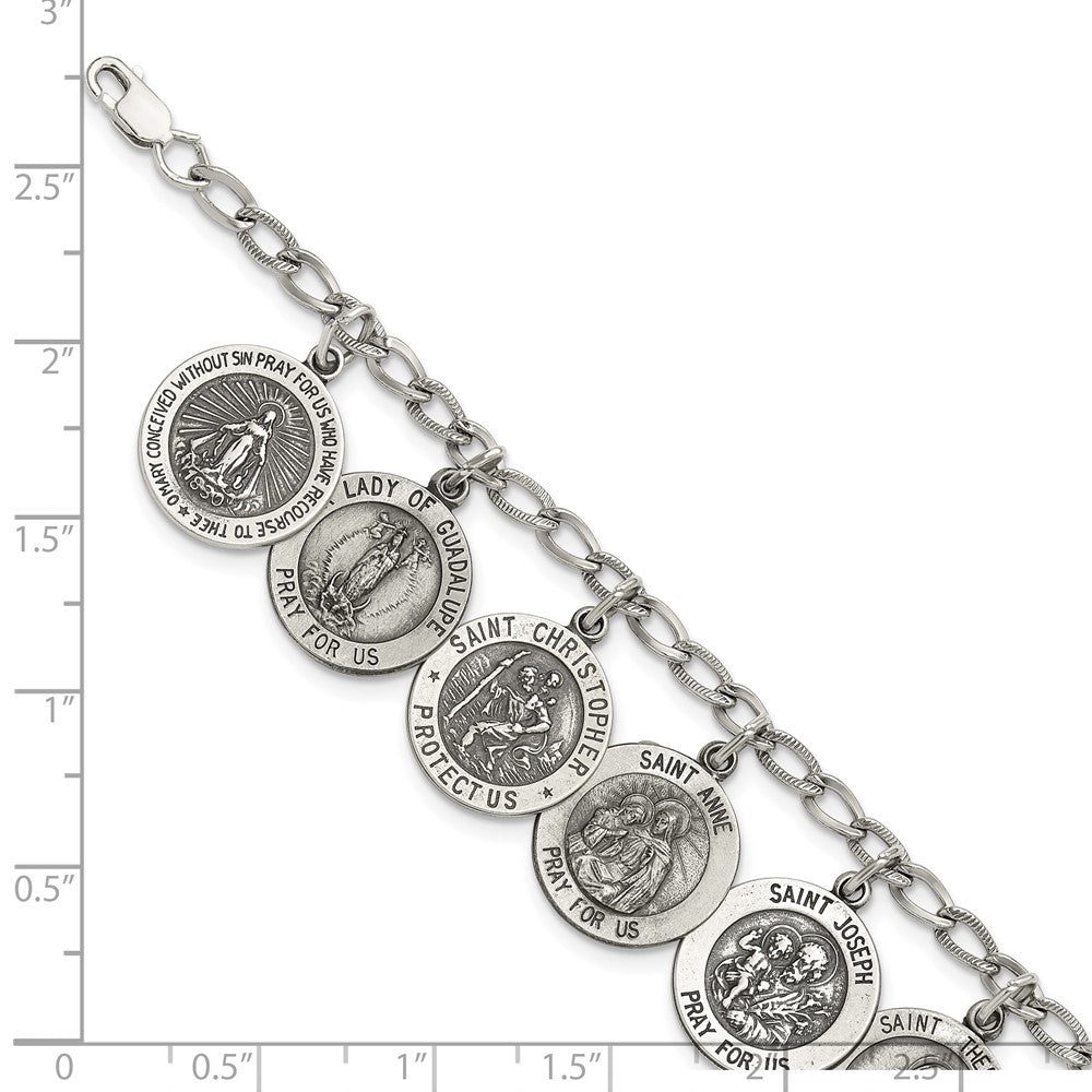 Sterling Silver Antiqued 12 Saints 8in Bracelet 7 inches
