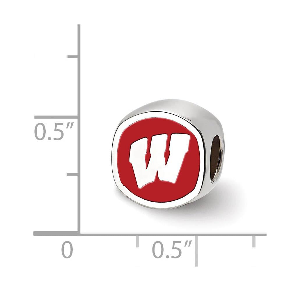 LogoArt Sterling Silver University Of Wisconsin W Cushion-Cut Double Logo Bead Charm