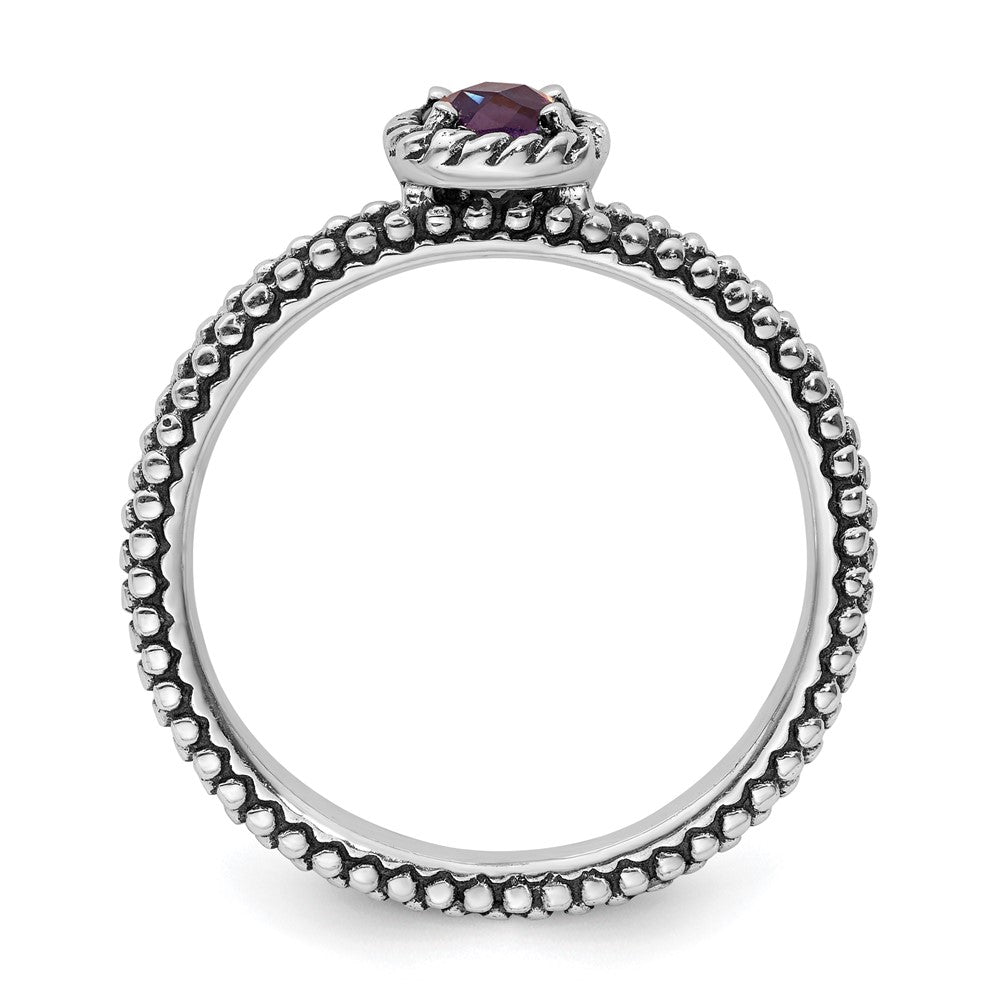 Sterling Silver Stackable Expressions Checker-cut Amethyst Antiqued Ring Size -8