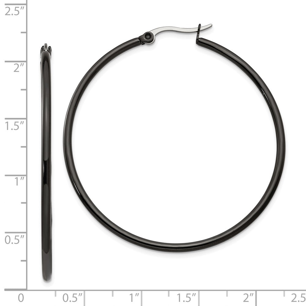 Stainless Steel Polished Black IP-plated 48mm Diameter Hoop Earrings