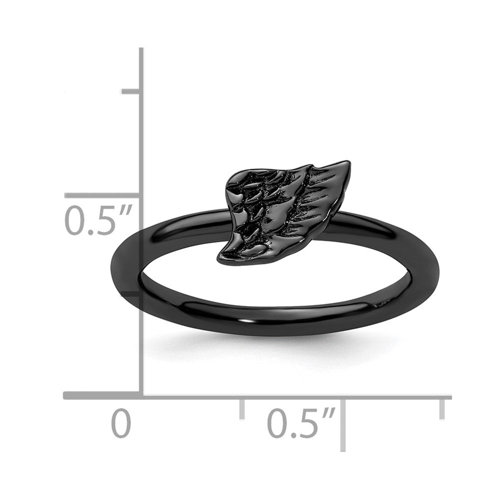 Sterling Silver Stackable Expressions Black-plated Angel Wing Ring