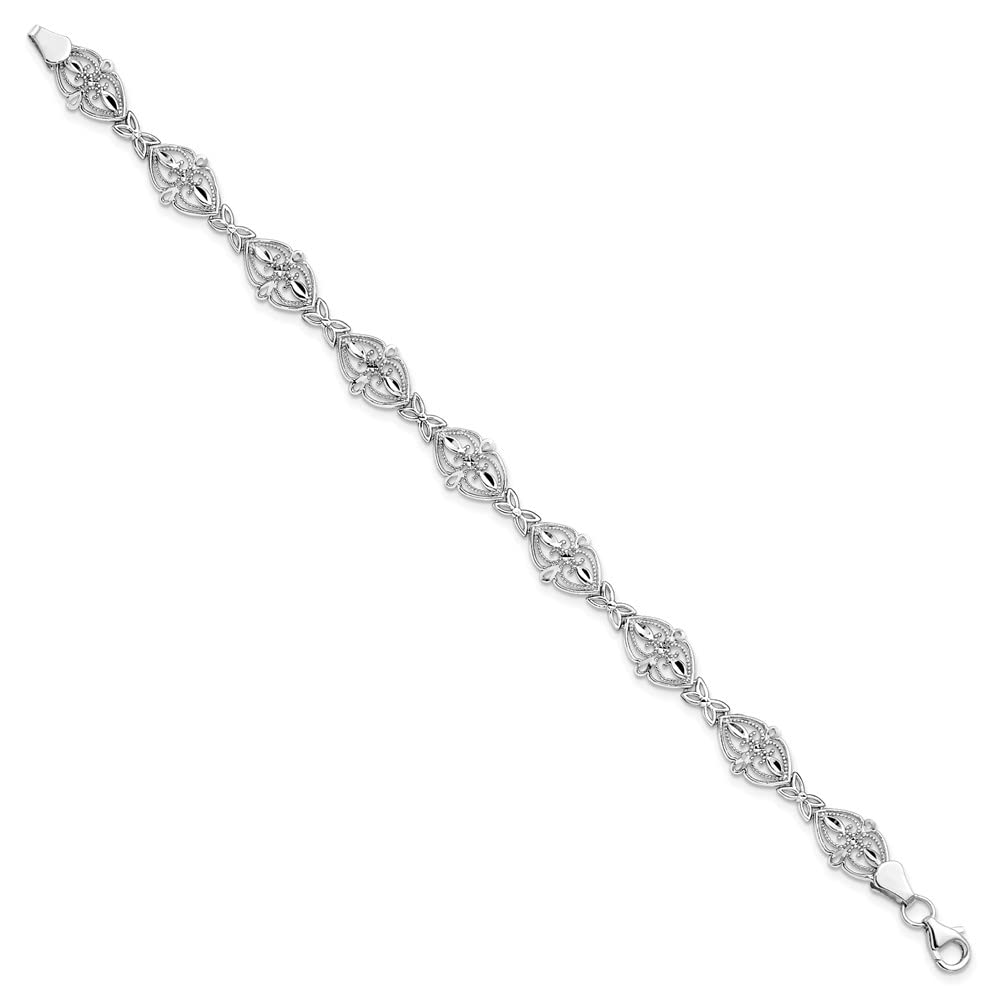 14k White Gold Fancy Lobster Closure Bracelet 7 Inch Link-Bracelet for Women - 5.0 Grams