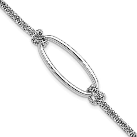 SS RH-plat Polish/Dia-cut Oval 2-Strand w/1.25in ext. Bracelet 8  inches