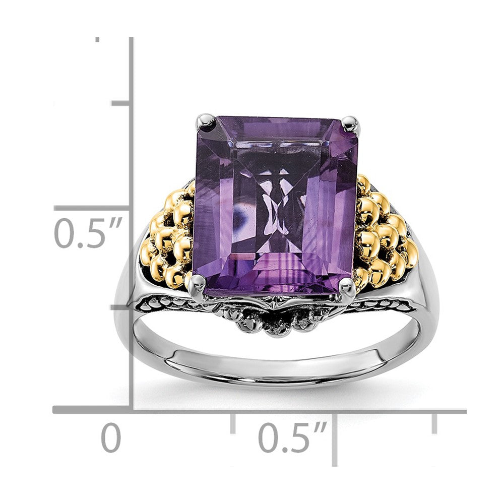 Sterling Silver w/14k Accent Polished & Antiqued Amethyst Ring
