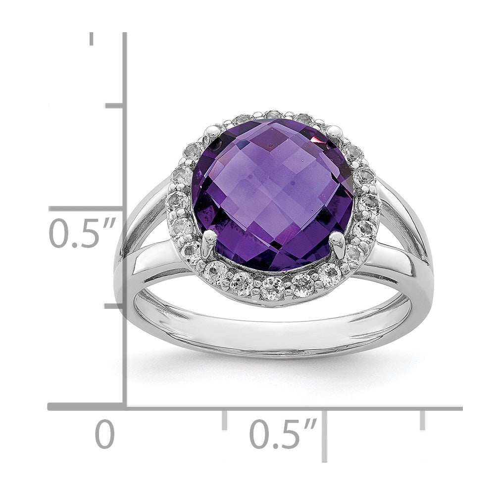 Sterling Silver Rhodium-plated Amethyst & White Topaz Ring
