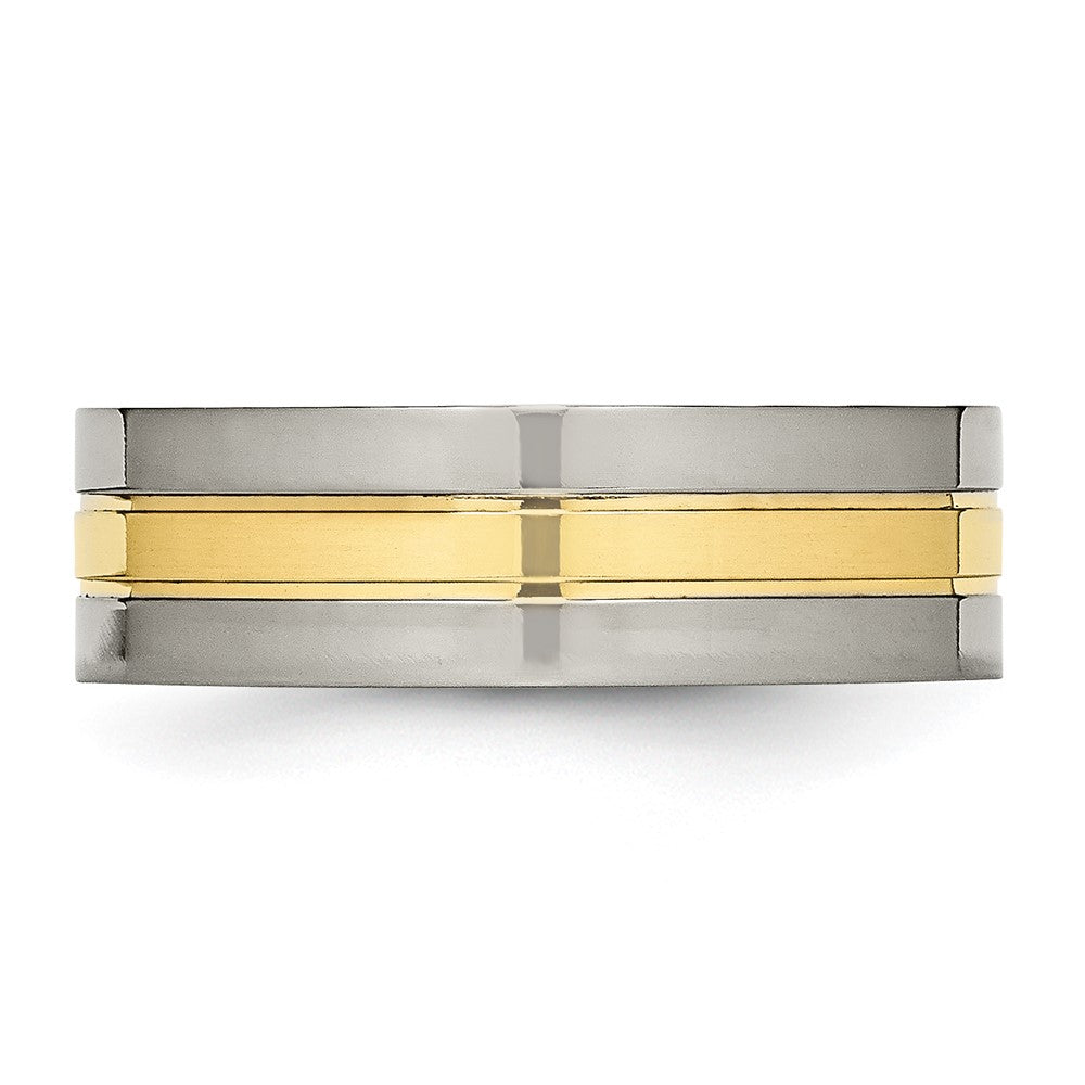 Titanium Polished Yellow IP-plated 7mm Grooved Band Size - 8