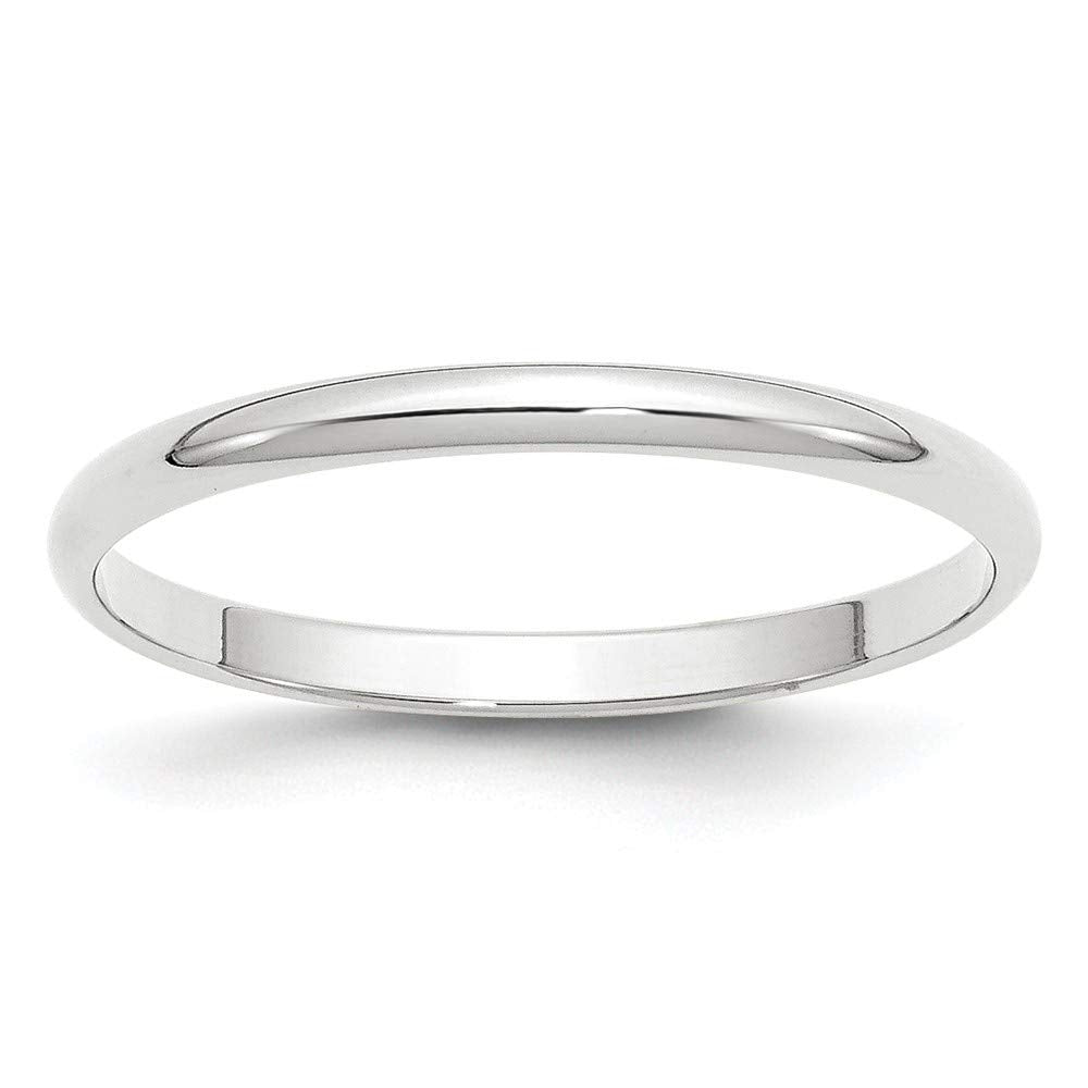 10k White Gold 2mm Lightweight Half Round Wedding Band Size 12.5