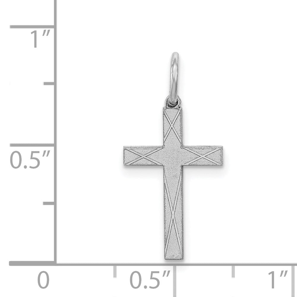Sterling Silver Rhodium-plated Laser Designed Cross Charm