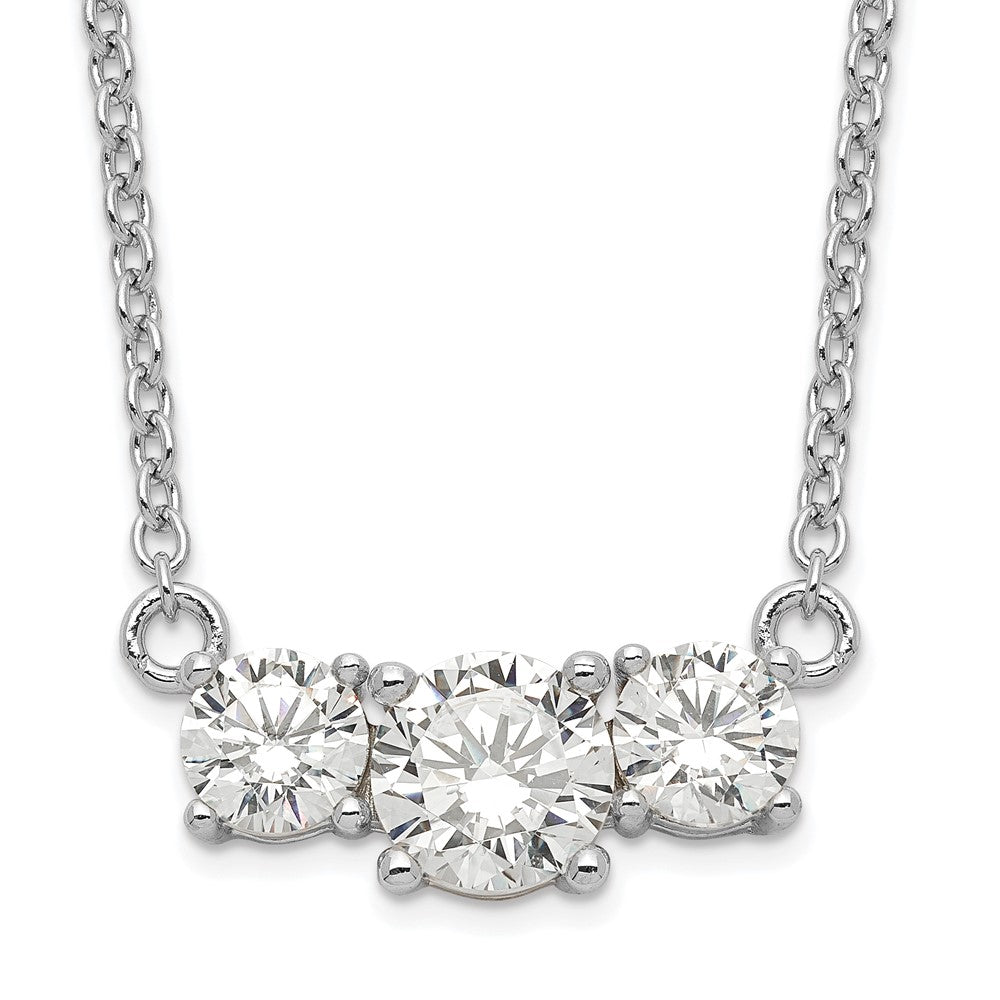 Sterling Silver Rhodium-plated CZ 3-Stone w/1in ext. Necklace 16.5 Inches