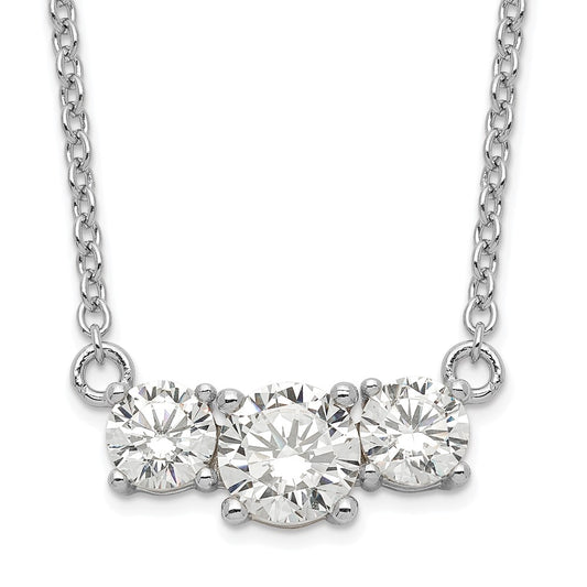 Sterling Silver Rhodium-plated CZ 3-Stone w/1in ext. Necklace 16.5 Inches