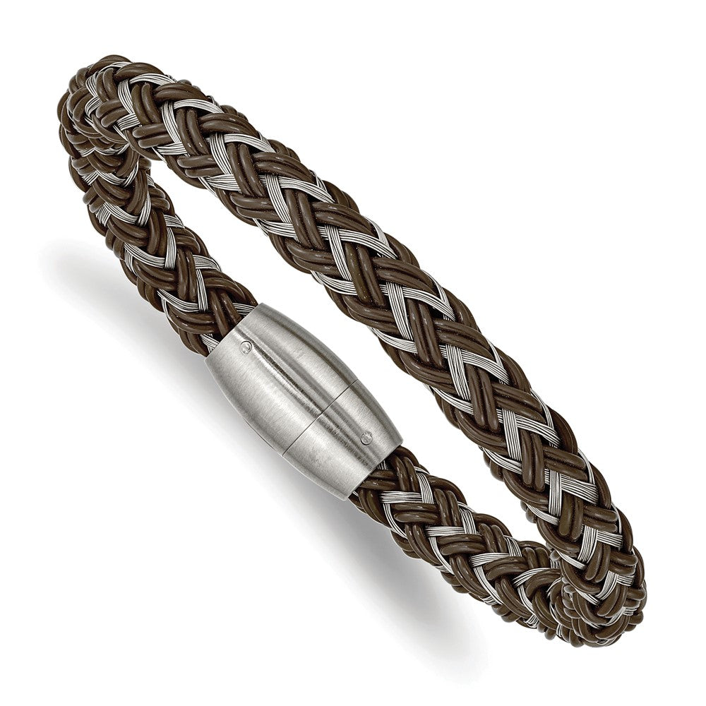 Stainless Steel Brushed Wire and Rubber Braided 8.5in Bracelet 8.5 inches