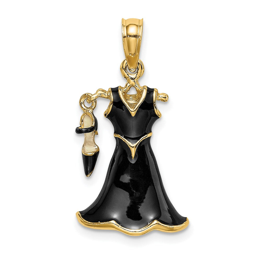 14K 3-D Moveable Enamel Black Dress w/ Shoe Charm