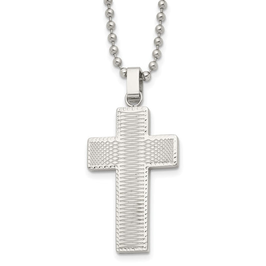 Stainless Steel Polished Laser cut Cross 22in Necklace