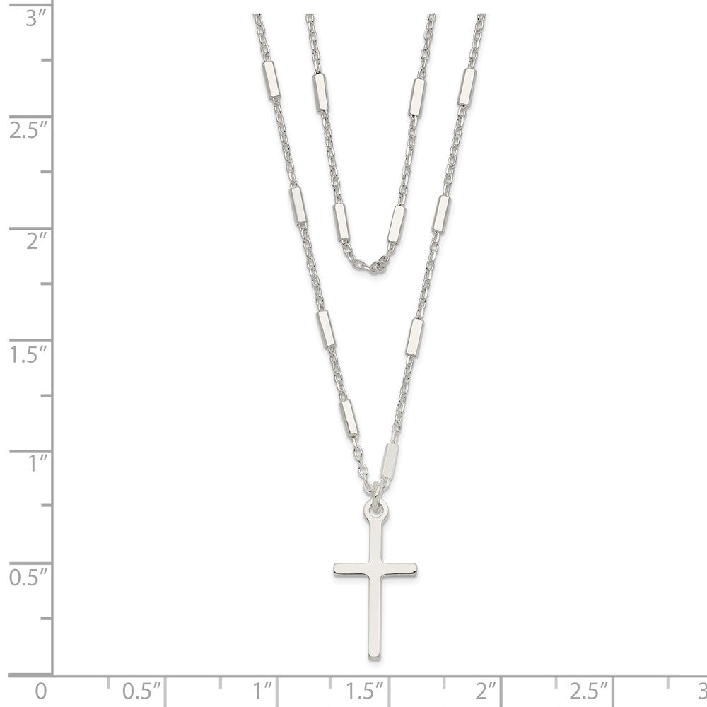 Sterling Silver Fancy Cross Double Strand Necklace 25 Inches