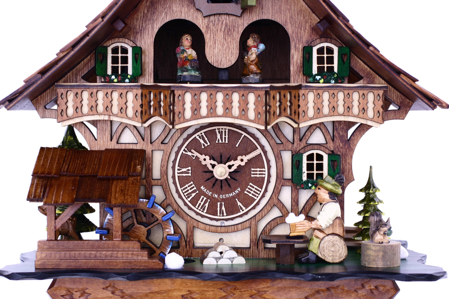 Musical Black Forest Cuckoo Clock with Dancers, Waterwheel, and Beer Drinker
