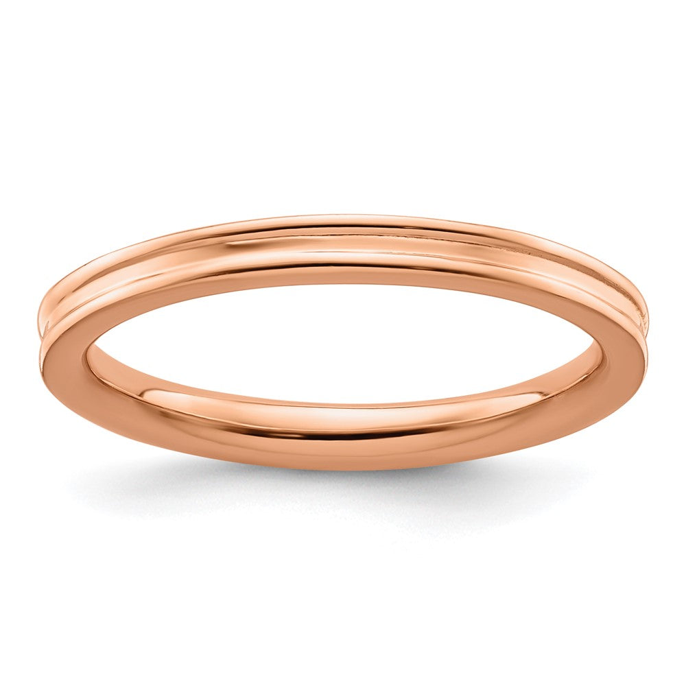 Sterling Silver Stackable Expressions Pink-plated Grooved Ring Size -6
