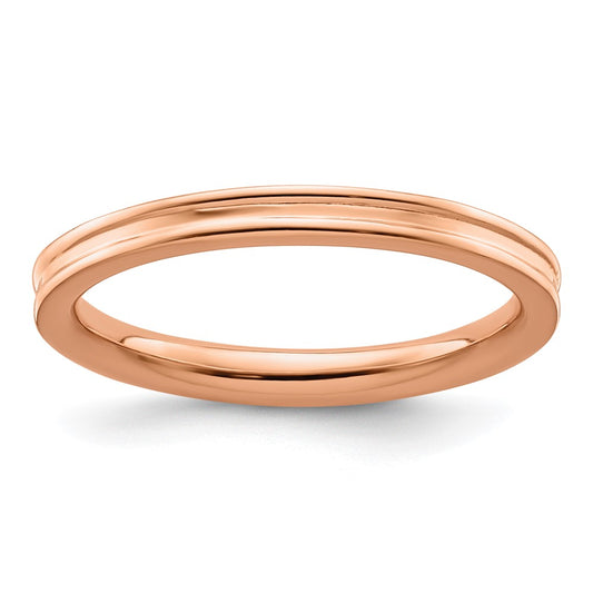Sterling Silver Stackable Expressions Pink-plated Grooved Ring Size -6