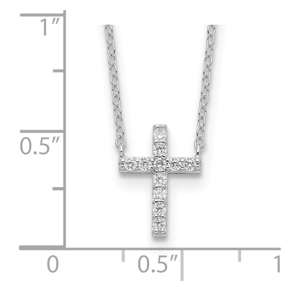 Sterling Silver Rhodium-plated CZ Cross w/2in ext. Necklace 16 Inches