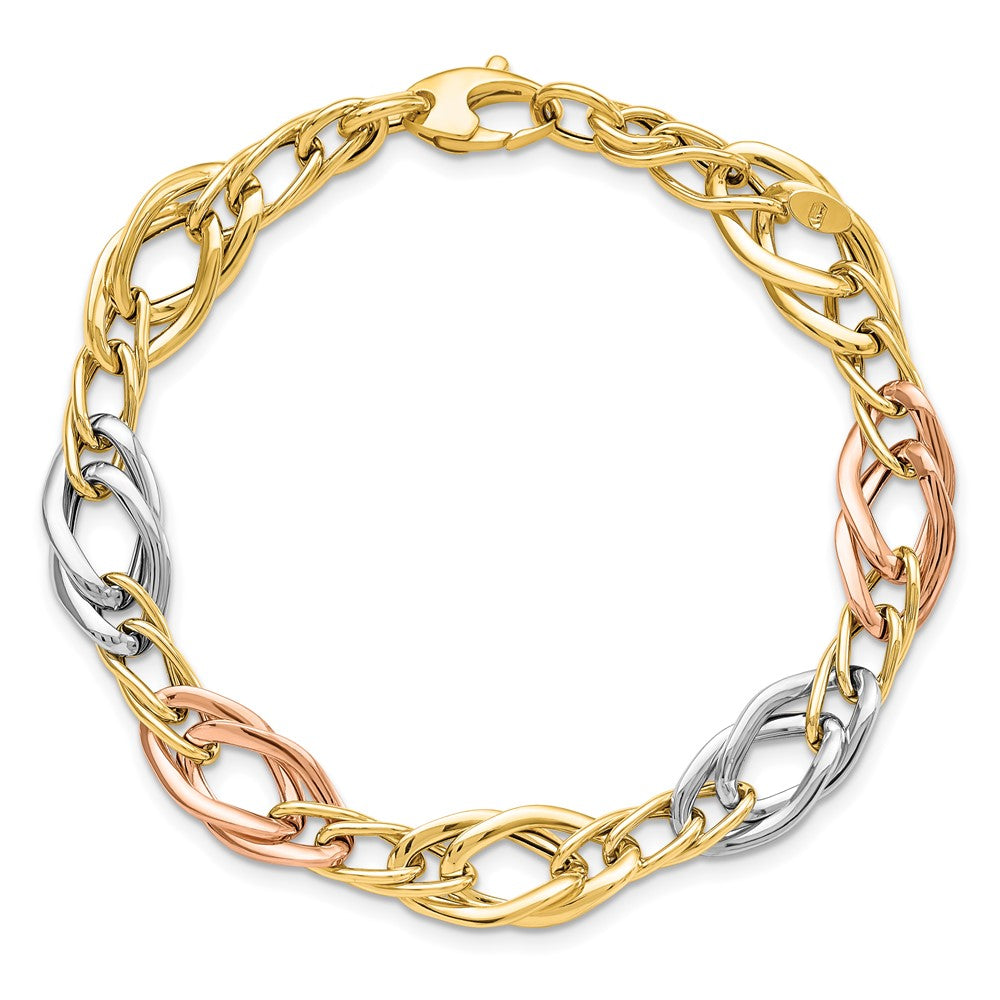 14K Tri-Color Polished Link Bracelet 7.5  inches