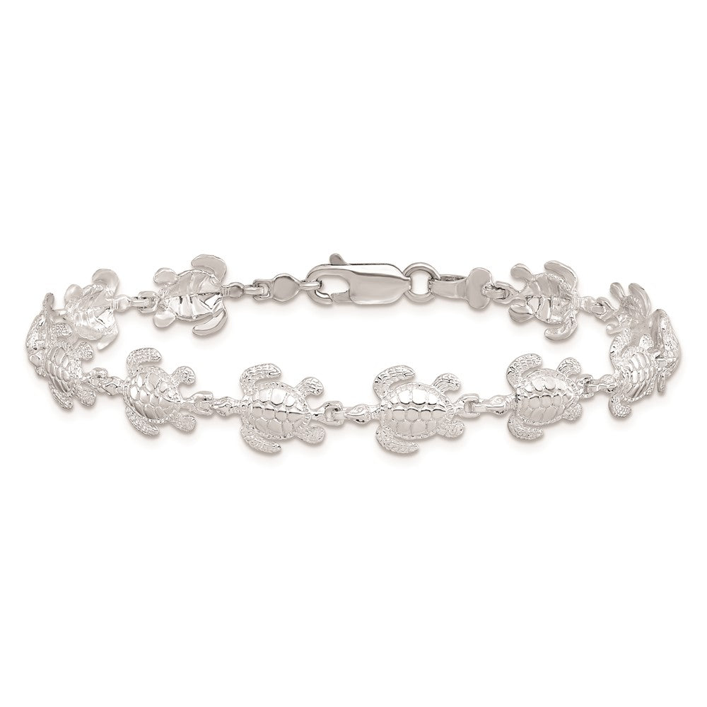 De-Ani Sterling Silver Rhodium-plated Polished Sea Turtle 7.5 inch Bracelet 7.5 inches