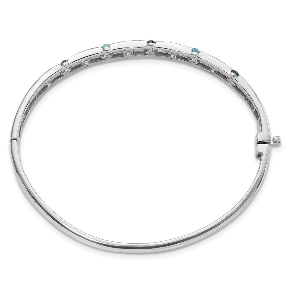 Sterling Silver Rhodium-plated Light Swiss/London Blue Topaz Hinged Bangle 7.25 inches