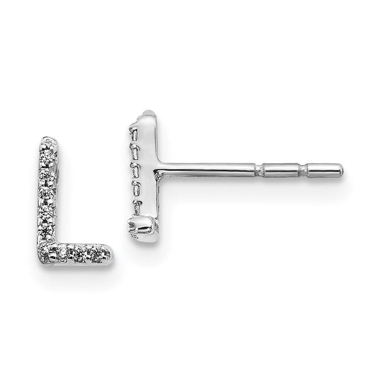 14k White Gold Diamond Initial L Earrings