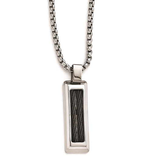 Edward Mirell Titanium & Black Memory Cable w/Stainless Steel Necklace