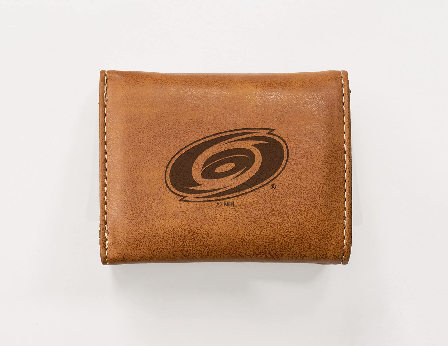Hockey Rico Industries Carolina Hurricanes Brown Laser Engraved Trifold Laser Engraved Tri-Fold Wallet - Men's Accessory