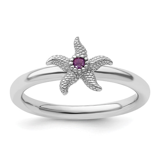 Sterling Silver Stackable Expressions Amethyst Starfish Ring Size -6