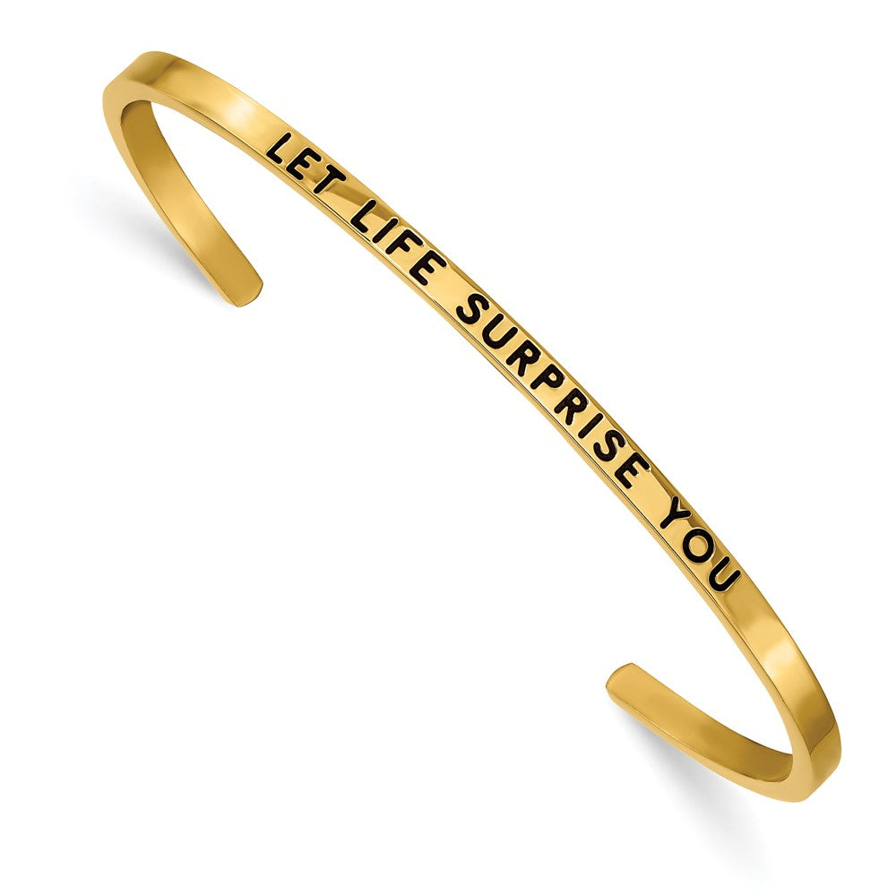 Stainless Steel Polished Yellow IP w/Enamel/Crystal LET LIFE… Cuff Bangle 6.75 inches