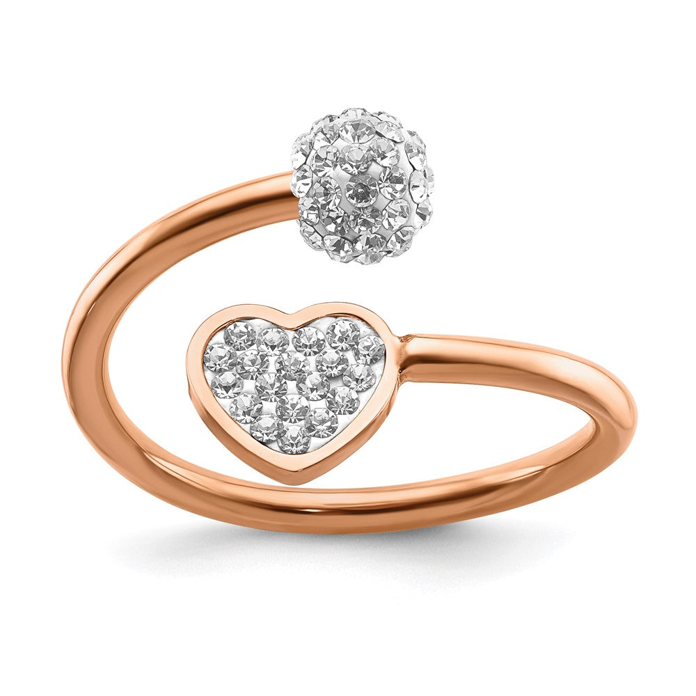 Stainless Steel Polished Rose IP-plated with Preciosa Crystal Heart Ring Size - 9