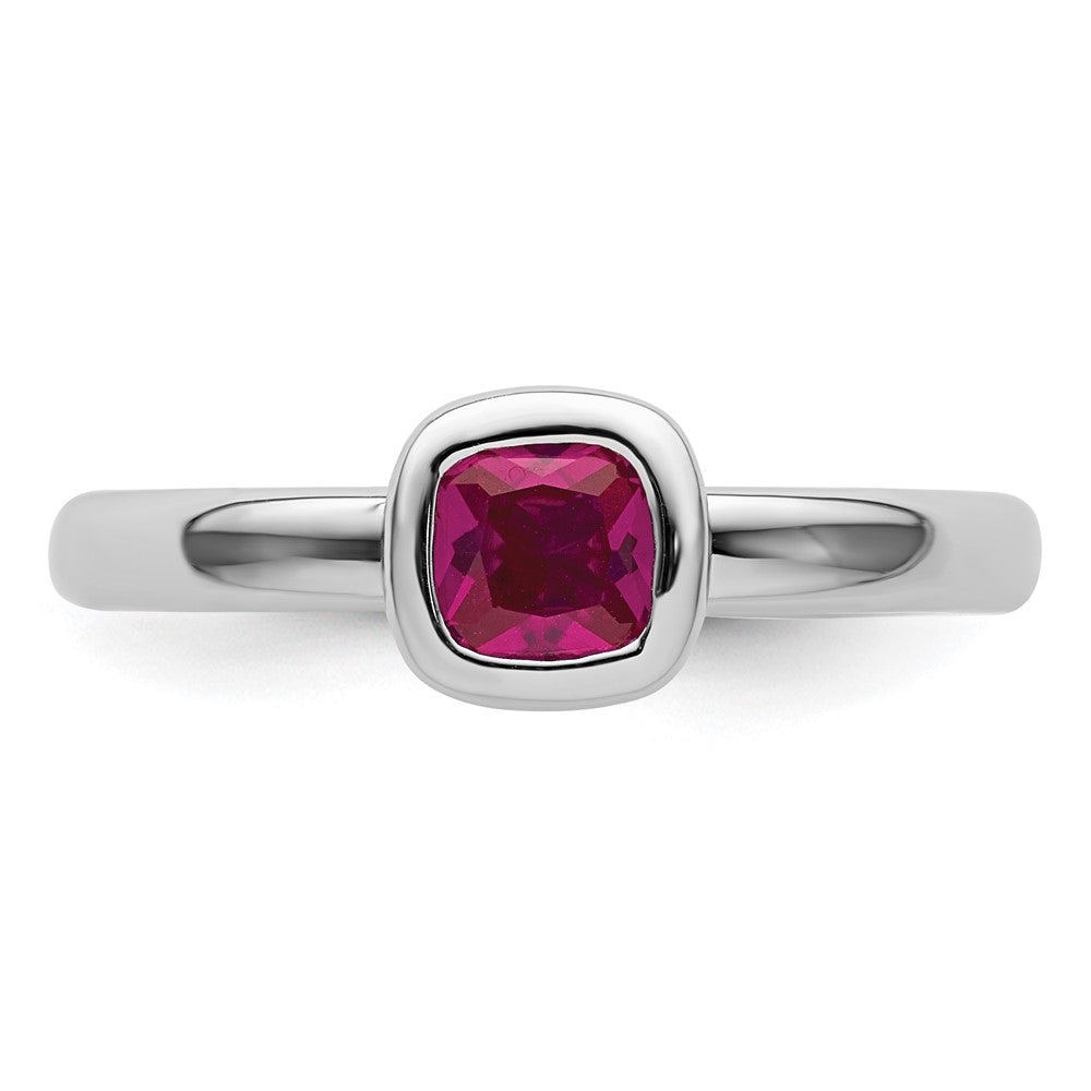 Sterling Silver Stackable Expressions Cushion Cut Created Ruby Ring Size -10