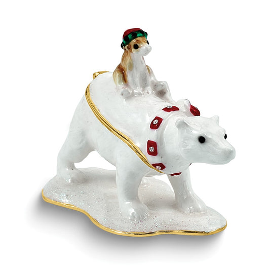 Luxury Giftware by Jere Bejeweled KOKO N KOLA Polar Bear with Baby Trinket Box with Matching 18 inch Necklace