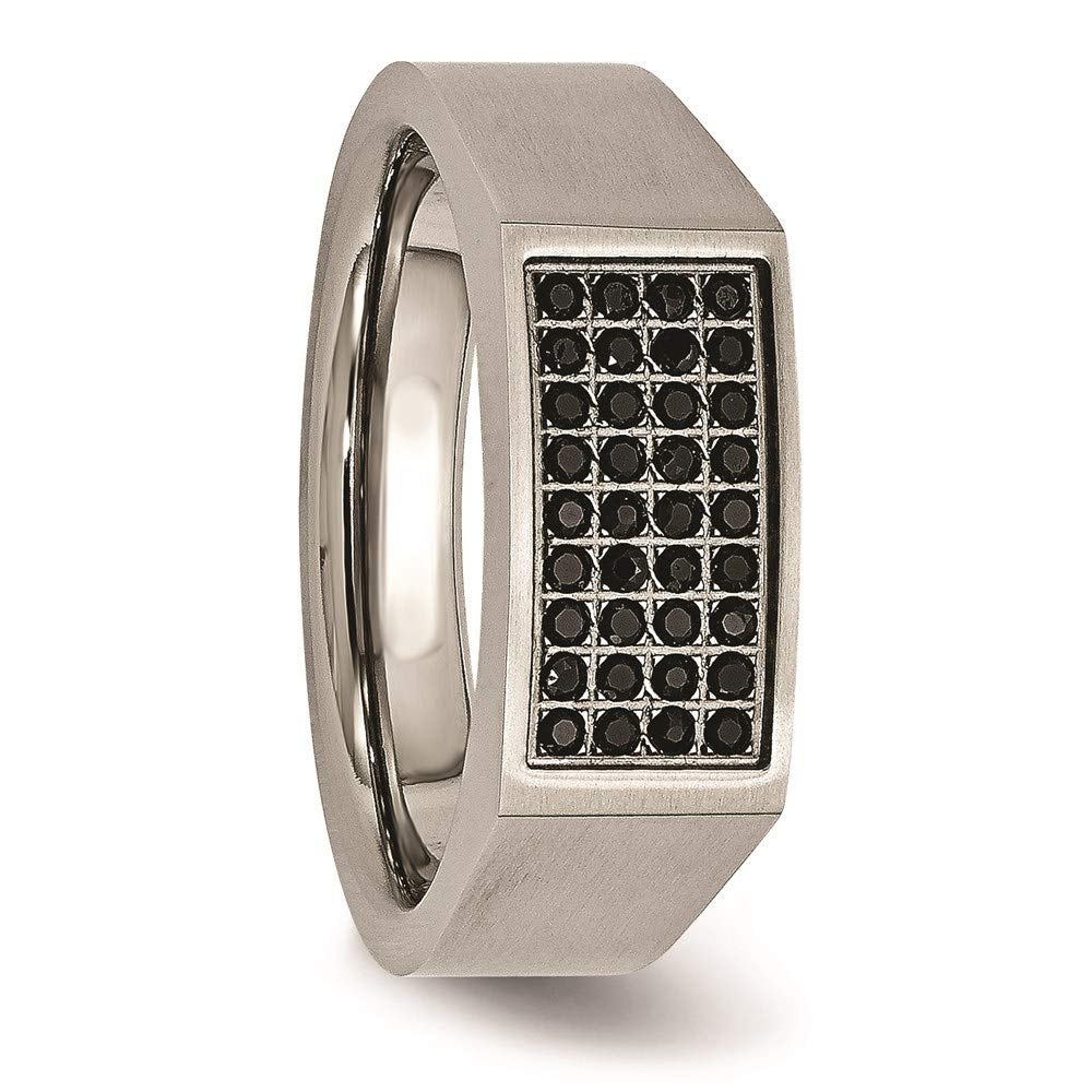 Titanium Brushed and Polished Black CZ Signet Ring Size - 10