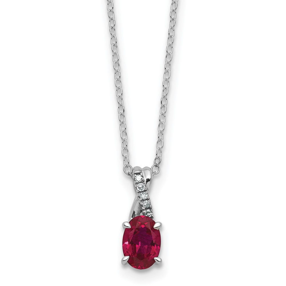 Sterling Silver Cr. Ruby and Diamond Pendant w/Chain