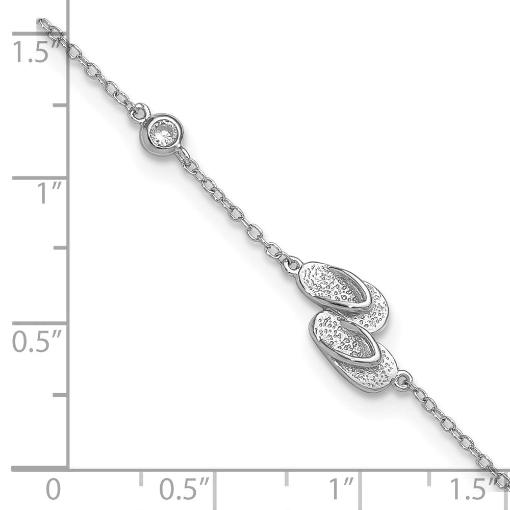 Sterling Silver Rhodium-plated Polished CZ Flip Flops 9 inch with a 2 inch extention Anklet 9 inches