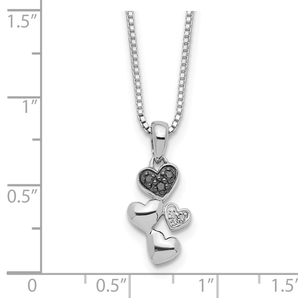 White Night Sterling Silver Rhodium-plated White and Black Diamond Heart 18 Inch Necklace with 2 Inch Extender 18 Inches