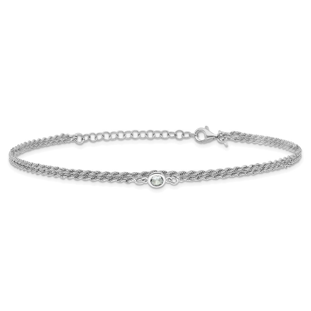 Sterling Silver RH-plated Polished CZ 2-Strand 9 in Plus 1.5in ext 9  inches