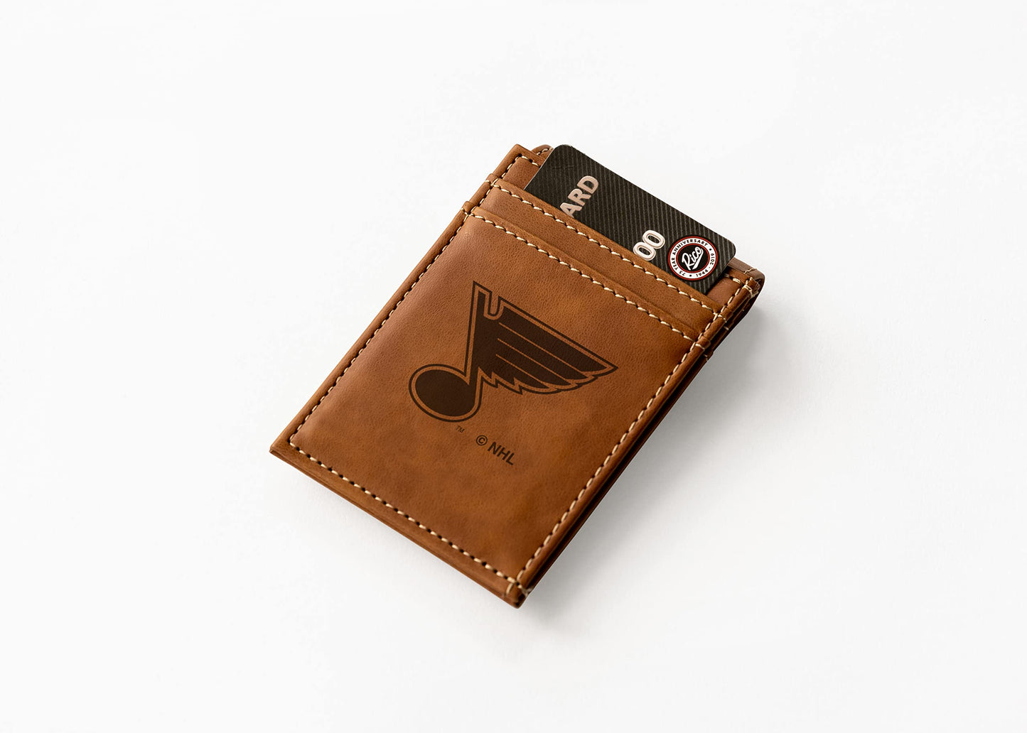 Rico Industries Hockey St. Louis Blues Brown Laser Engraved Front Pocket Wallet - Compact/Comfortable/Slim