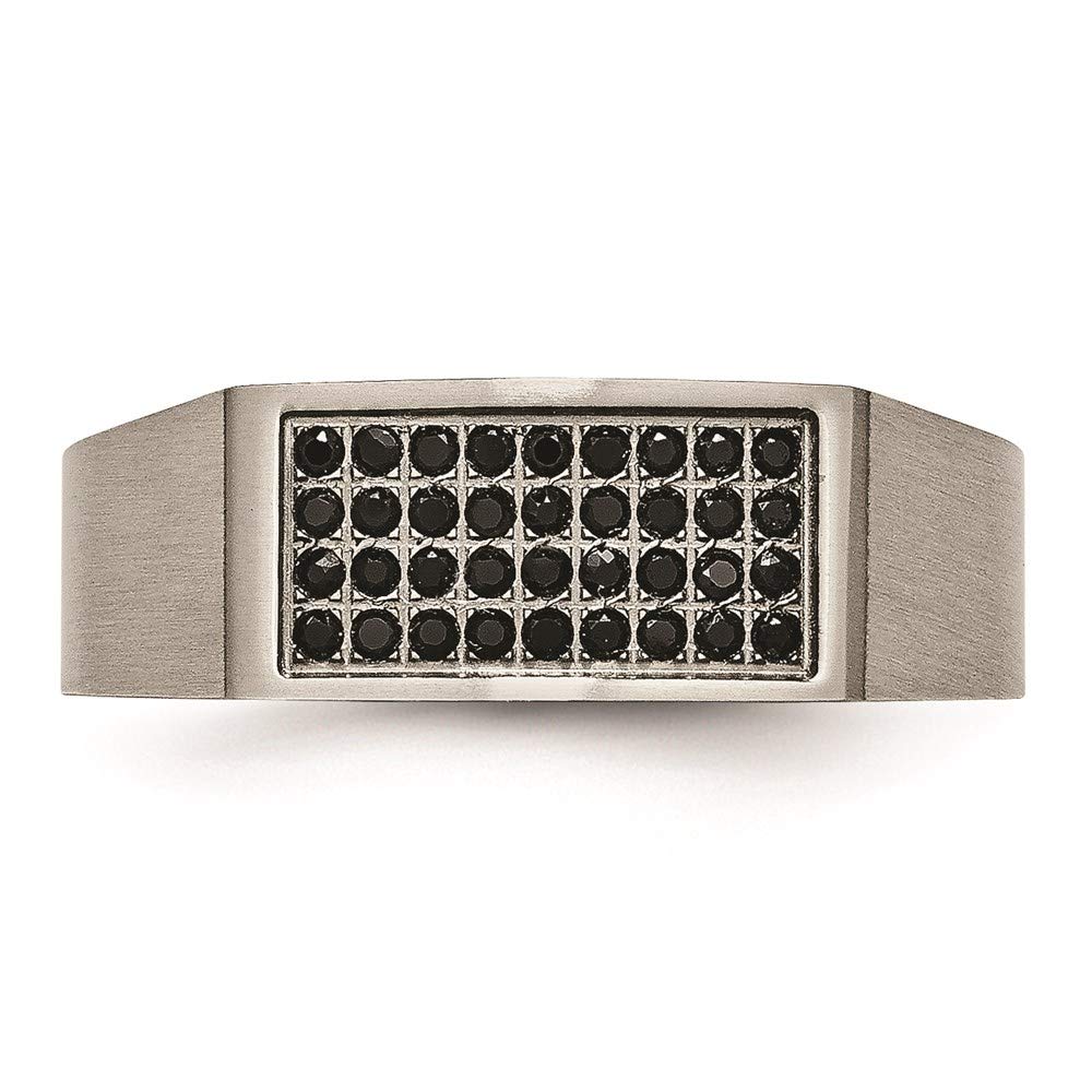 Titanium Brushed and Polished Black CZ Signet Ring Size - 11