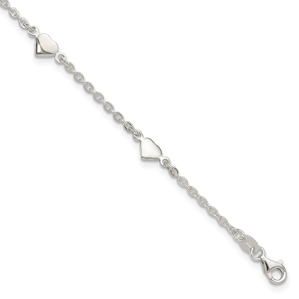 Sterling Silver 9 inch Polished Heart Plus 1in ext. Anklet 9 inches