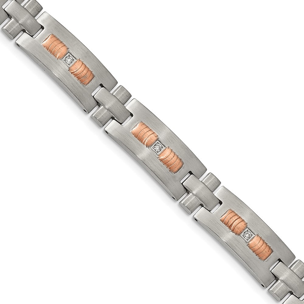 Stainless Steel Brushed Rose IP-plated w/ CZ 8.5in Bracelet 8.5 inches